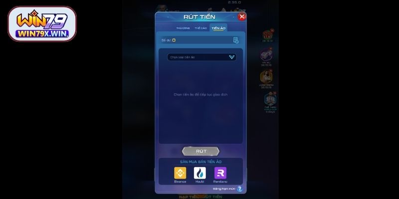 Giao dịch rút tiền Win79 qua tiền ảo